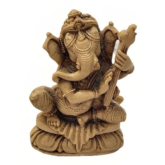 Small Resin Ganesha Statue w/ Harp 3" Hindu Elephant God – Prosperity & Arts - Picture 1 of 12